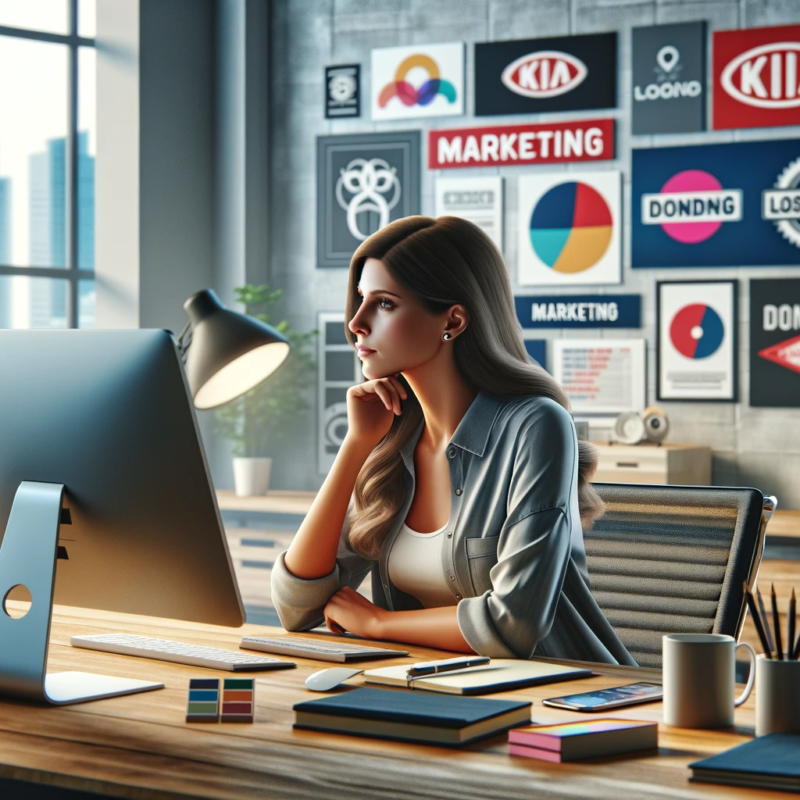 DALL·E 2023-12-25 13.06.22 - A realistic image of a marketing professional, a Caucasian woman in her 30s, sitting at a modern office desk, deeply immersed in thought. The scene ca